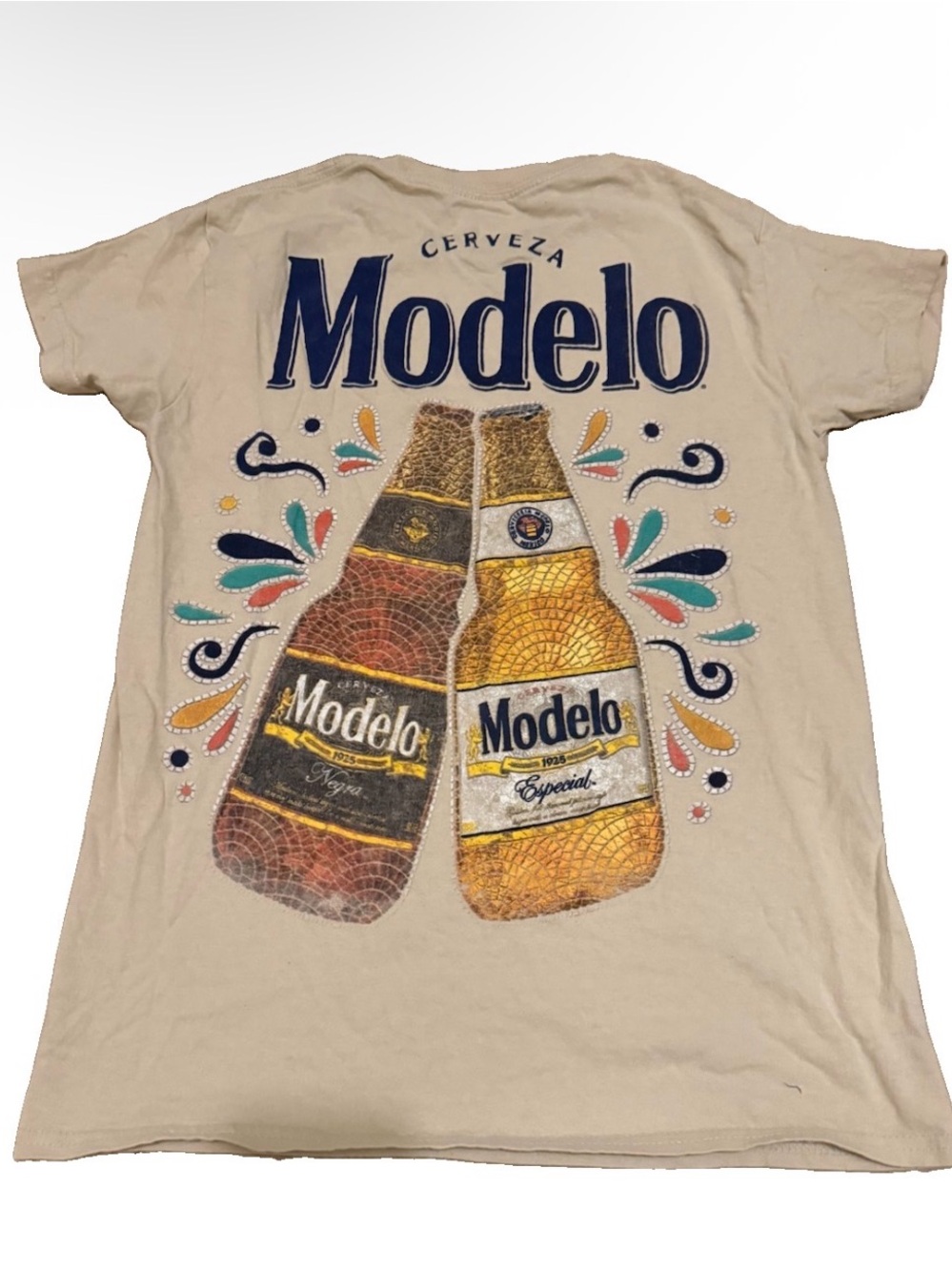 ModelCo Beige Long Sleeve Tee with Modelo Bottle Graphic